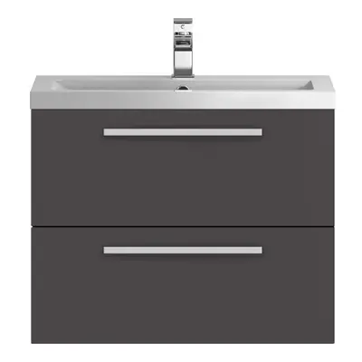 Wall Hung Drawer Vanity Unit with Polymarble Basin, 720mm - Gloss Grey