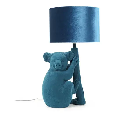 Teal Velvet Koala Table Lamp with Drum Shade Animal Retro Light