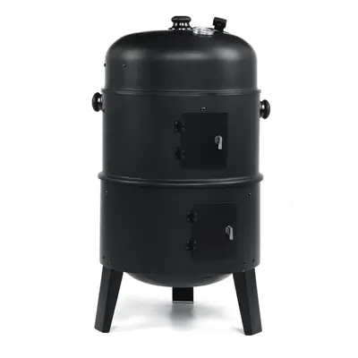 3-in-1 Portable Round Charcoal Smoker Roaster BBQ Grill With Square Inches Cooking Space Built-i