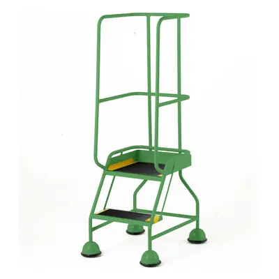 2 Tread Mobile Warehouse Steps & Guardrail GREEN 1.5m Portable Safety Stairs