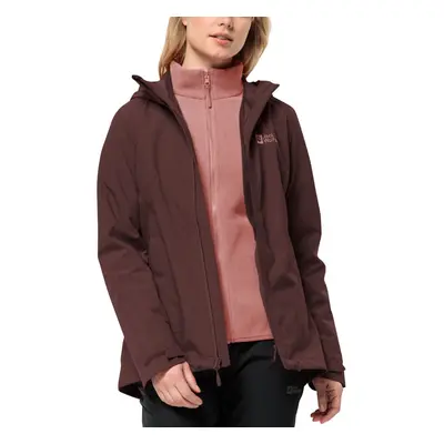 (S, Dark Maroon) Jack Wolfskin Womens Moonrise 3in1 Fleece Lined Waterproof Hooded Jacket Coat