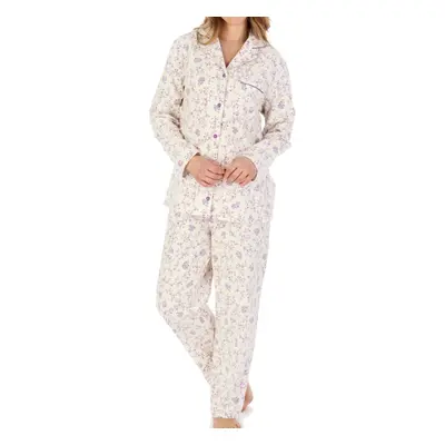 (Cream, UK 24/26) Slenderella Ladies Brushed Cotton Tailored Floral Pyjamas