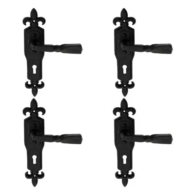 4x PAIR Forged Twisted Ornate Lever on Lock Backplate x 50mm Black Antique