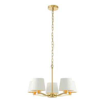 Ceiling Pendant Light Satin Brass Plate & Vintage White Fabric x 40W E14