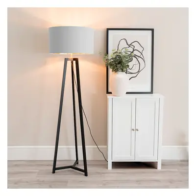 ValueLights Lottie Grey & Gold Shade Black Wood Tripod Floor Lamp