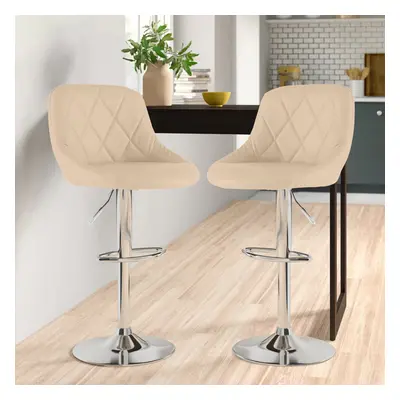 (CREAM) Set of Two Madrid Faux Leather Chrome Barstools