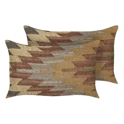 Set of Jute Cushions Geometric Pattern x cm Multicolour DEEPOR