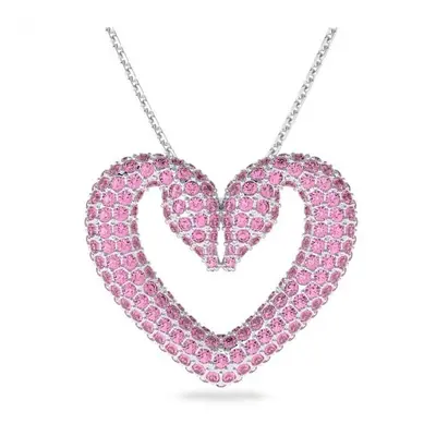 Swarovski Una Pendant Heart Medium Pink Rhodium Plated Necklace