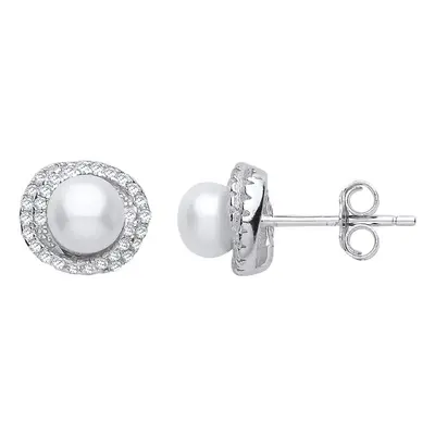 Jewelco London Ladies Sterling Silver Cubic Zirconia & Freshwater Cultured Pearl Full Moon Wormh