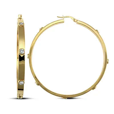 Jewelco London Ladies 9ct Yellow Gold White Round Brilliant Cubic Zirconia Square Tube 4mm Hoop 