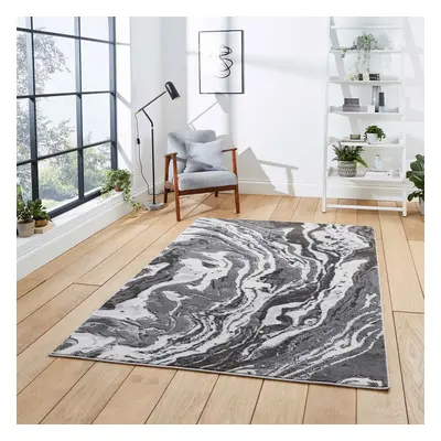 (Grey, x cm) Modern Oil Spill Look Grey Abstract Distressed Faded Living Room Bedroom Rugs UK