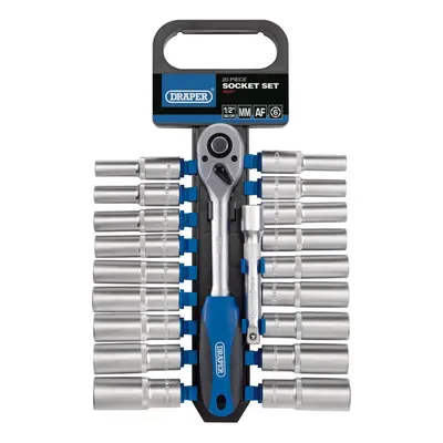 Combined MM/AF Deep Socket and Ratchet Set, 1/2"" Sq. Dr. (20 Piece)