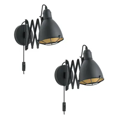 2 PACK LED Wall Light / Sconce Black & Gold Adjustable Round Shade 1x 28W E27