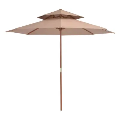 Double Decker Parasol with Wooden Pole cm Taupe