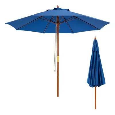 283CM Pulley Lift Round Patio Umbrella Wooden Market Umbrella for Yard