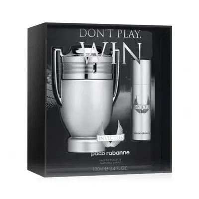 Paco Invictus Pcs Set For Men: 3.4 Eau De Toilette Spray + 0.34 Oz Eau De Toilette Spray