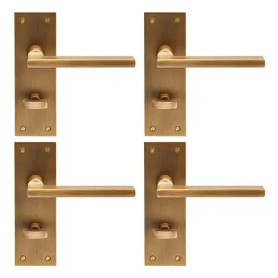 4x PAIR Straight Bar Handle on Slim Bathroom Backplate x 50mm Antique Brass