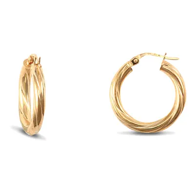 Jewelco London Ladies 9ct Yellow Gold Twisted 3mm Hoop Earrings 21mm - JER195