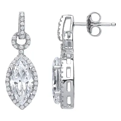 Jewelco London Ladies Sterling Silver Marquise Cubic Zirconia Tears of Joy Drop Earrings - GVE43