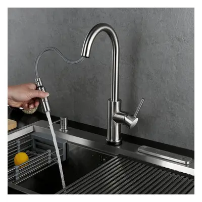 Pull Out Kitchen Faucet Stainless Steel Tap Swivel Degree Splash Proof Sink Hot And Cold Mixer