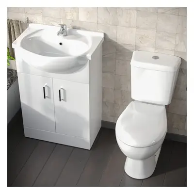 Dyon 550mm Floorstanding Vanity Basin Unit & Close Coupled Eco Toilet White