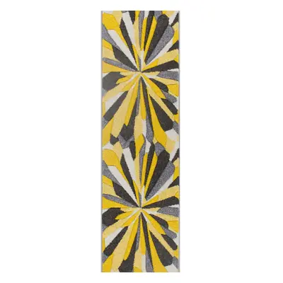 (19. 3337A Contemporary - Yellow, Hallway Runner : x cm) Modern Geometric Floral Abstract Area R