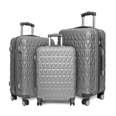 (SILVER 3PC SET) Hard Shell Wheel Spinner Suitcase Trolley Cabin