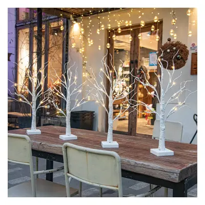 (2 FT PACK) Set of Twig Trees with Lights, Battery Powered Indoor Christmas Decorations, Warm Wh