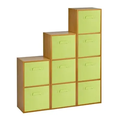 (Beech, Green) Cubed Wooden Storage Units Shelves + Drawers