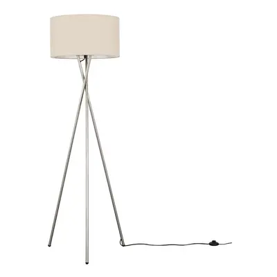 Modern Brushed Chrome Metal Tripod Floor Lamp with a Beige Cylinder Shade - Complete with a 6w L