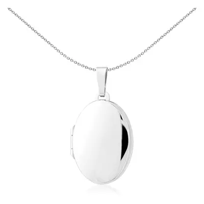 Jewelco London Ladies 9ct White Gold Polished Satin Oval Family Locket Pendant x 16mm - LKNR0221