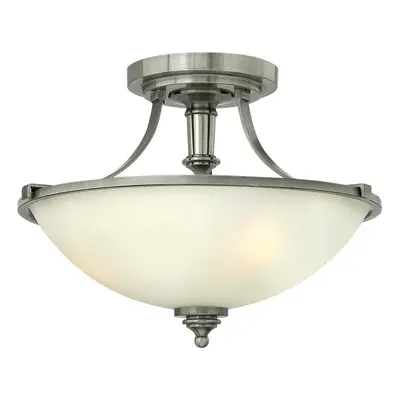 3 Bulb Semi Flush Light Etched Opal Glass Shade Nickel LED E27 60W