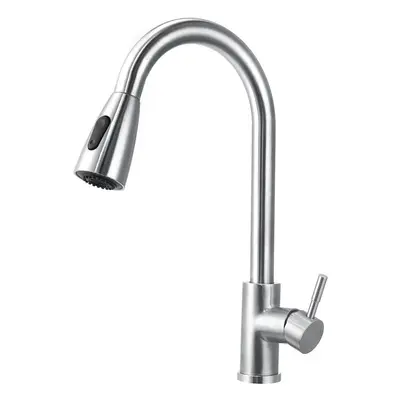 (Silver) Stainless Steel Kitchen Sink Faucet with Pull Out Sprayer High-Arc Single Handle