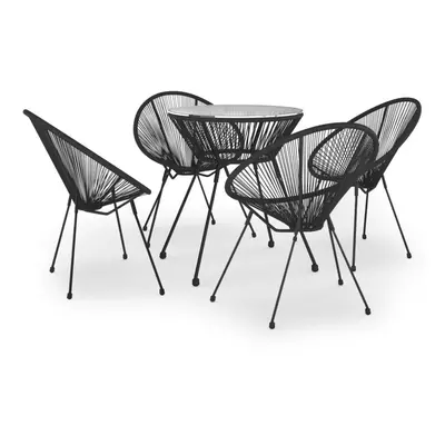 (5) vidaXL Outdoor Dining Set PVC Rattan Black Patio Dining Table Chair 3/5 Piece