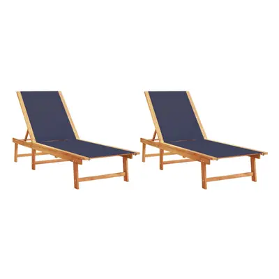 (blue, 2x sun lounger) vidaXL Sun Lounger Bed Outdoor Garden Recliner Solid Acacia Wood and Text