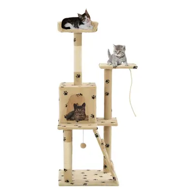 vidaXL Cat Tree with Sisal Scratching Posts 120cm Beige Paw Prints Play Tower