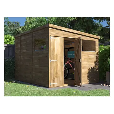 Dunster House Wooden Garden Shed 2.4m x 3m Outdoor Storage Building Overlord with Pent Roof and 