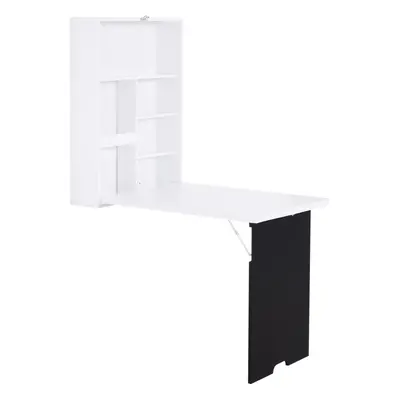 HOMCOM Multi-Functional Folding Wall-Mounted Drop-Leaf Table w/Chalkboard Shelf