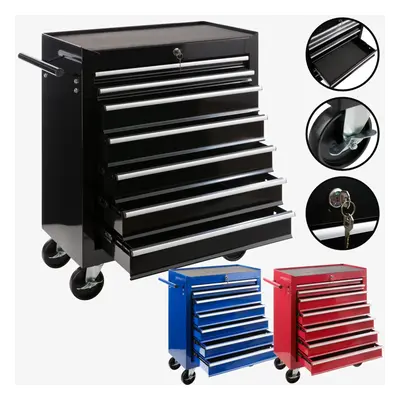 AREBOS 7-Drawer Tool Cabinet Garage Tool Chest with Wheels Workshop Tool Storage Lockable Black