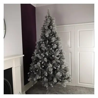 2.1m (7ft) Silver Glitter Tip Fir Festive Christmas Tree in Grey PVC