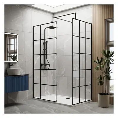 8mm Glass Walk In Wetroom Screens with Matt Black Framed Design and White Shower Tray - x 800mm