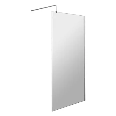 Wetroom 8mm Toughened Safety Glass Screen and Support Bar 900mm x 1850mm - Polished Chrome