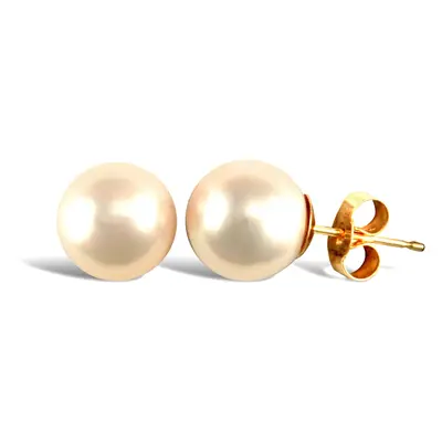 Jewelco London Ladies 9ct Yellow Gold Seawater Cultured Akoya Pearl Full Moon Stud Earrings 9-9.