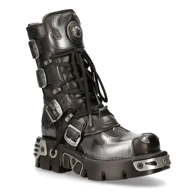 (37) New Rock 591-S2 Black/Silver Gothic Leather Boots