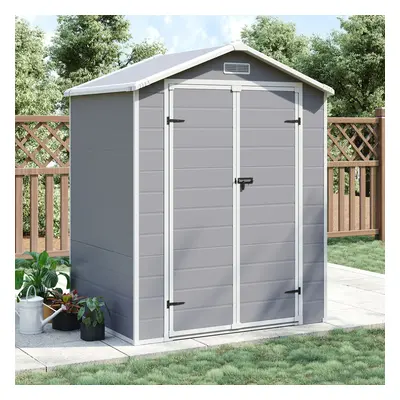 6x4.5ft Plastic Garden Shed Outdoor Storage Tools Shed Lockable Double Door Apex