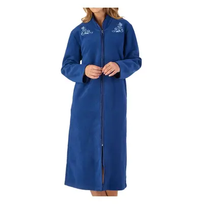 (Navy, Small - UK 10/12) Slenderella Womens Zip Up Boucle Fleece Embroidered Dressing Gown