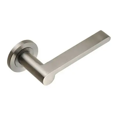 PAIR Flat Bar Lever with Rounded End on Round Rose Concealed Fix Satin Steel