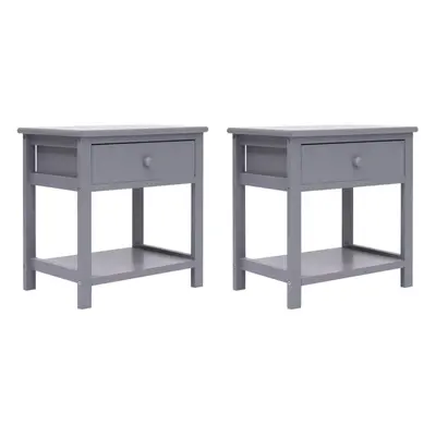 vidaXL 2x Nightstands Grey Paulownia Wood Bedside Telephone Table Drawer Stand