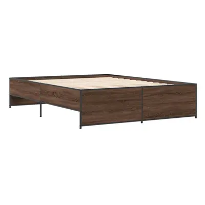 (brown oak, x cm) vidaXL Bed Frame Bed Base Bedstead Black 120x200 cm Engineered Wood and Metal