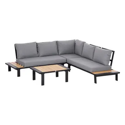 Outsunny PCS Garden Furniture Conversation Set w/ Loveseat Table, Grey